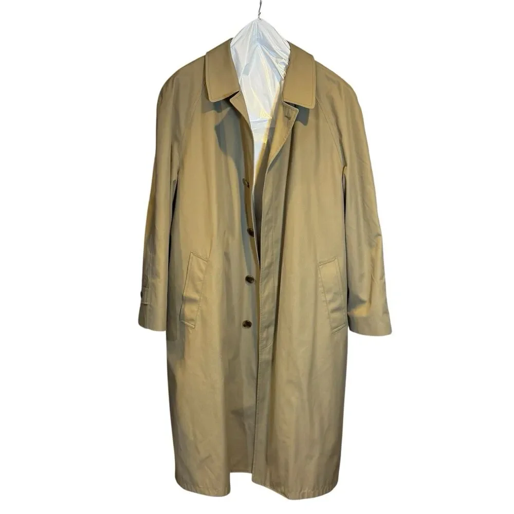 Vintage Jos. A.‎ Bank All-Weather Khaki Trench Coat 46R Wool Liner Made in USA